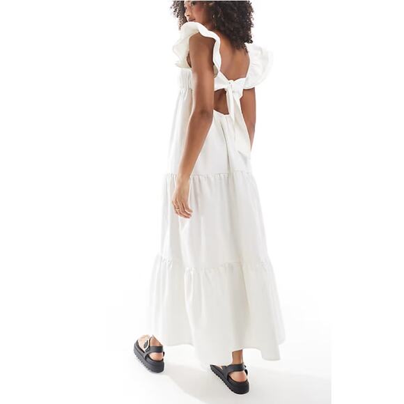 The Frolic Cream Frill Detail Tie Back Tiered Maxi Dress UK 10 | US Size 6 - Picture 2 of 11